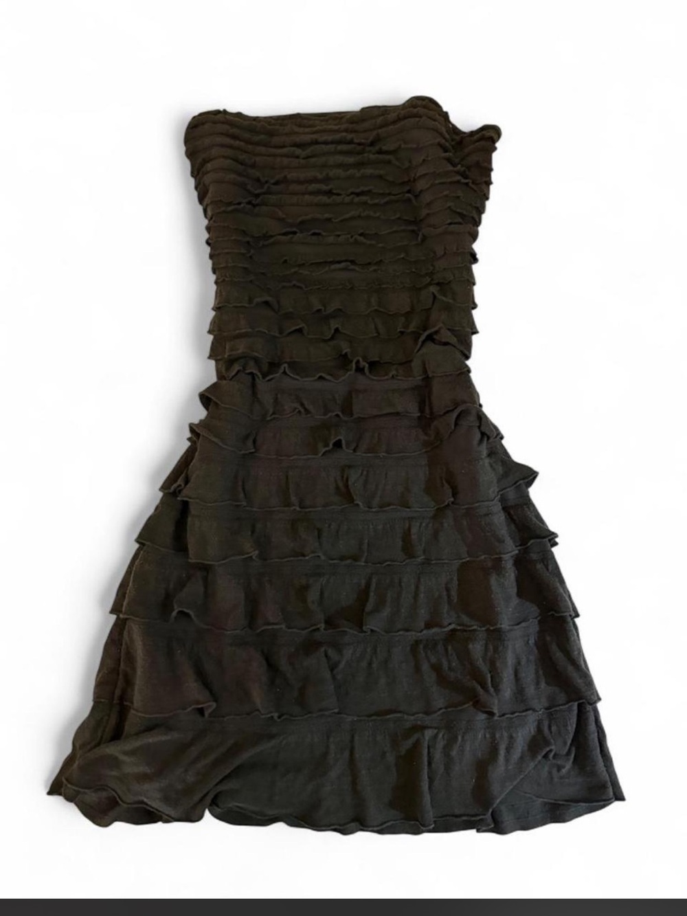 Express Dark Olive Green Strapless Ruffle Mini Dress | Y2K Party Tube Dress